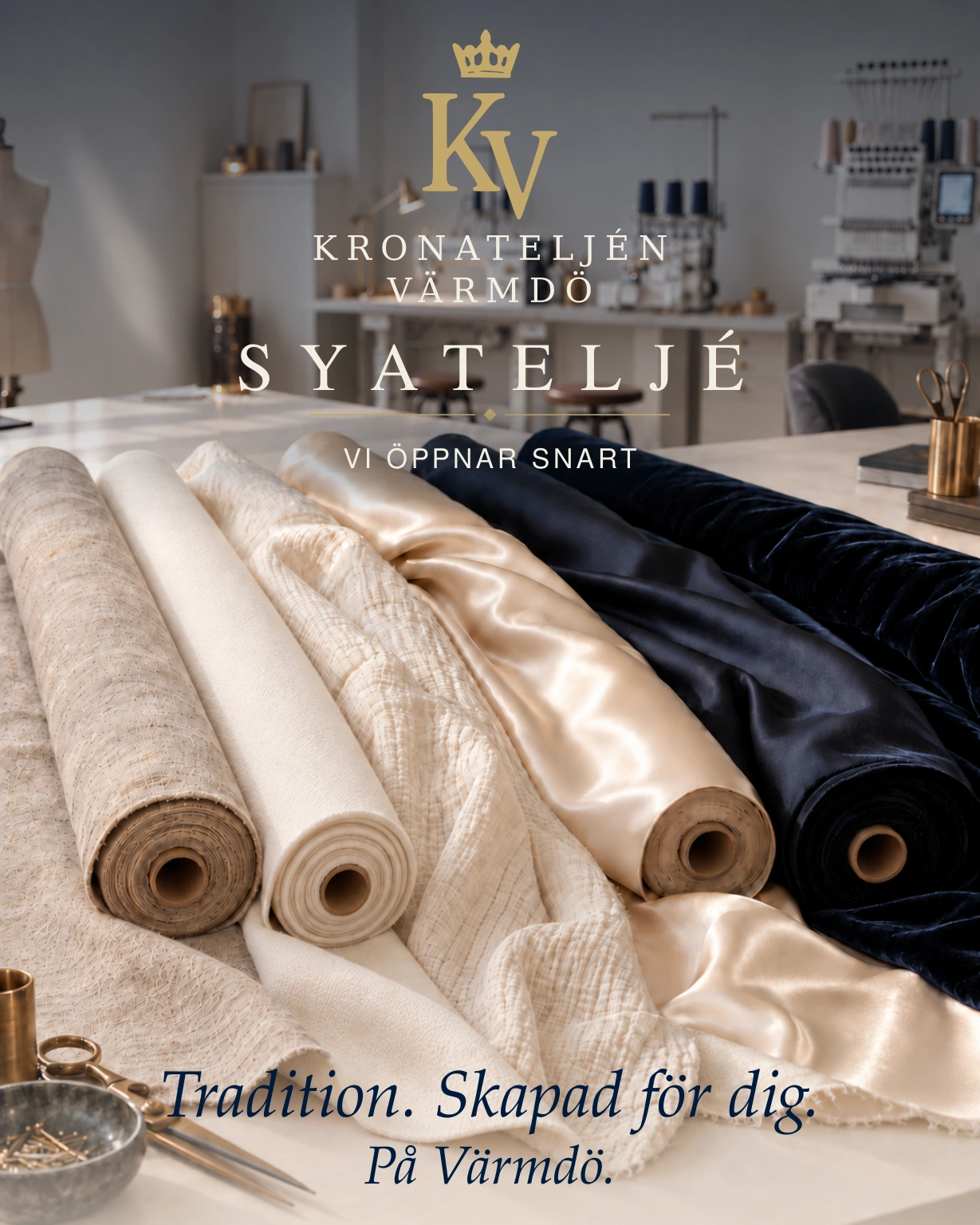 Kronateljén Värmdö. Syateljé. Vi öppnar snart. Tradition. Skapad för dig. På Värmdö.